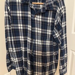 Navy and White Plaid Casual Button Down Shirt